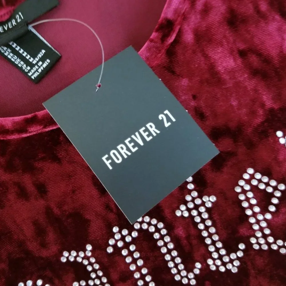 Forever 21 Rhinestone Wanted Crushed Velvet Tank Top - Picture 10 of 11